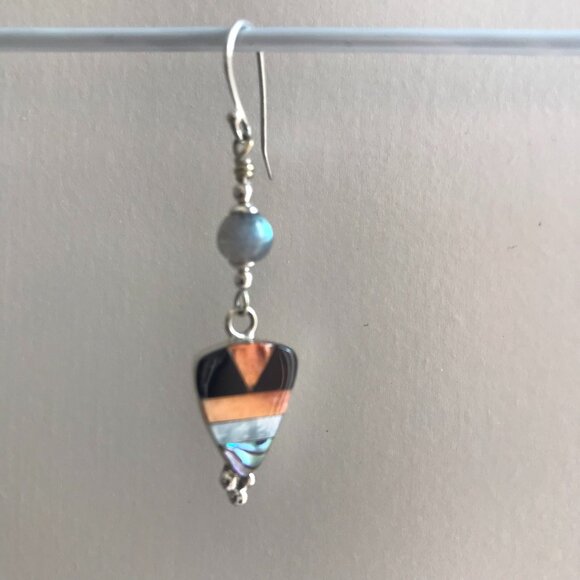 Sterling Silver, Labradorite and Shell Dangle Earrings - Picture 3 of 9